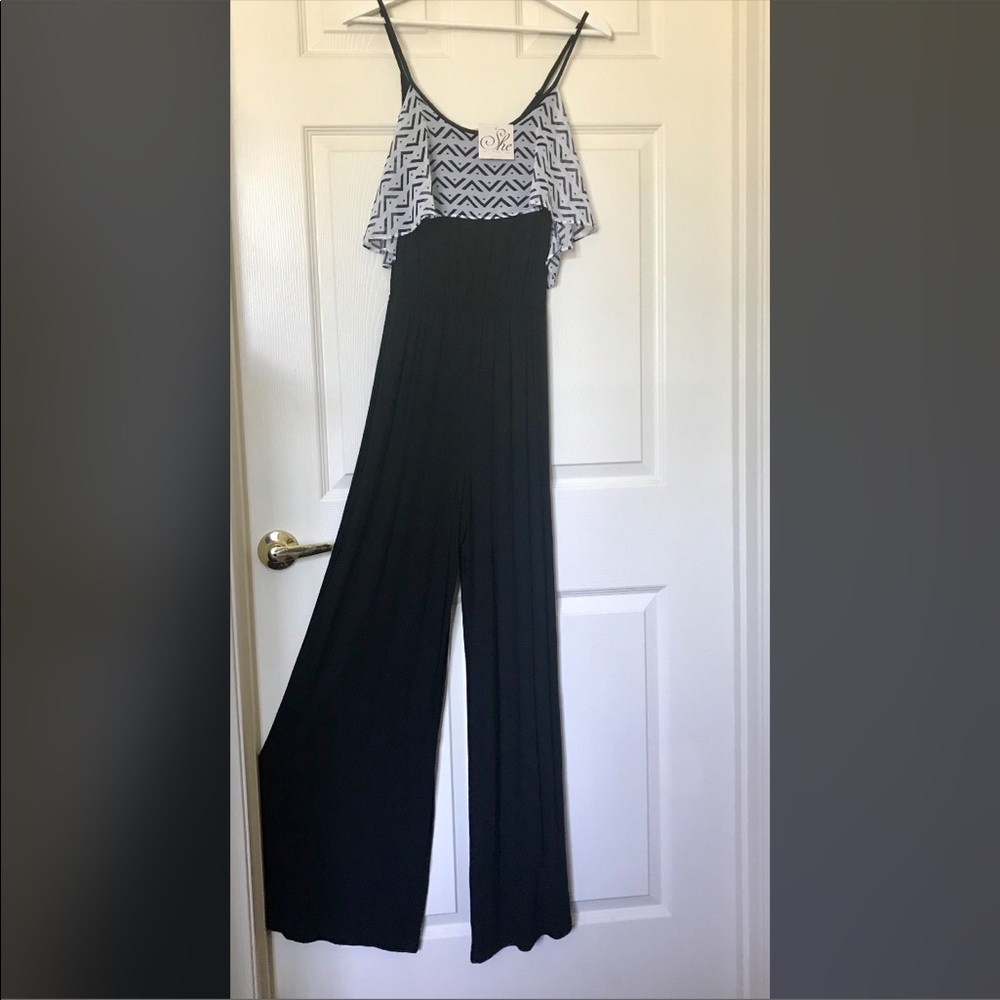 NWT Black with white chiffon trim